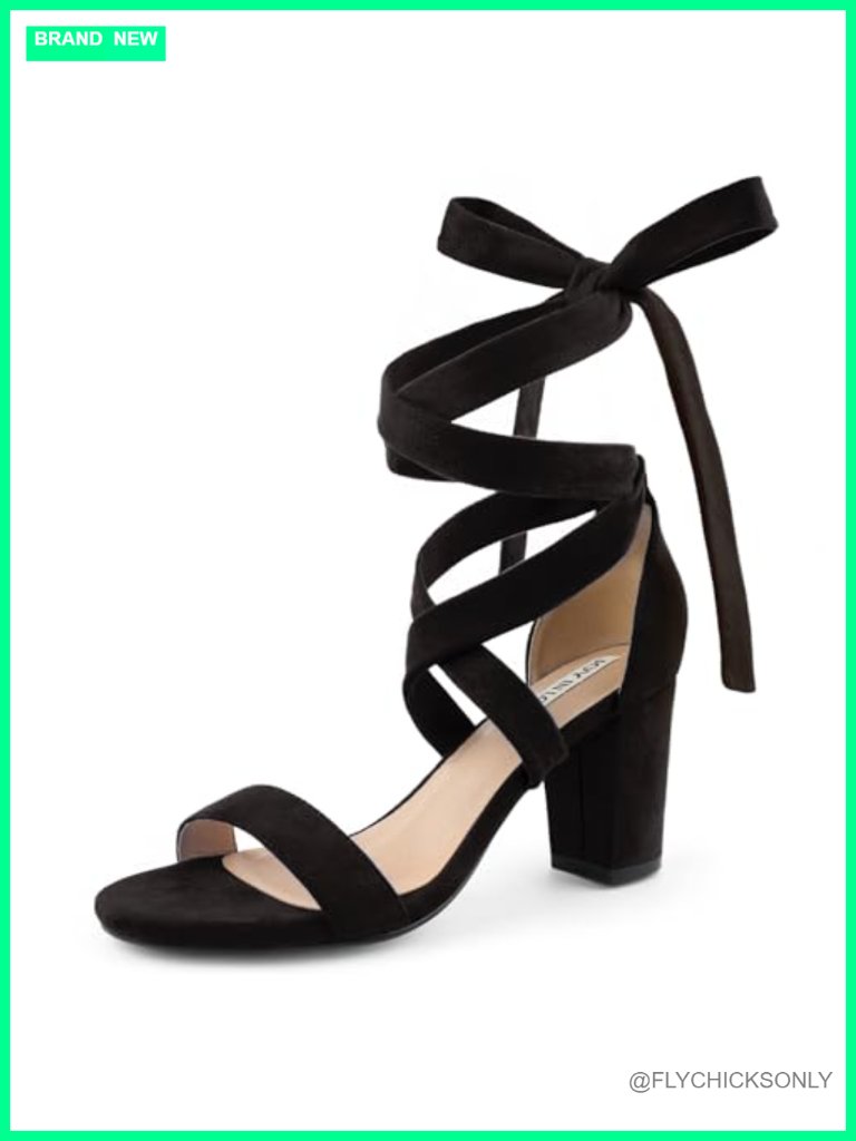 Lace Up Chunky Block Heel Sandals, Faux Suede, 3 Inch Heel
